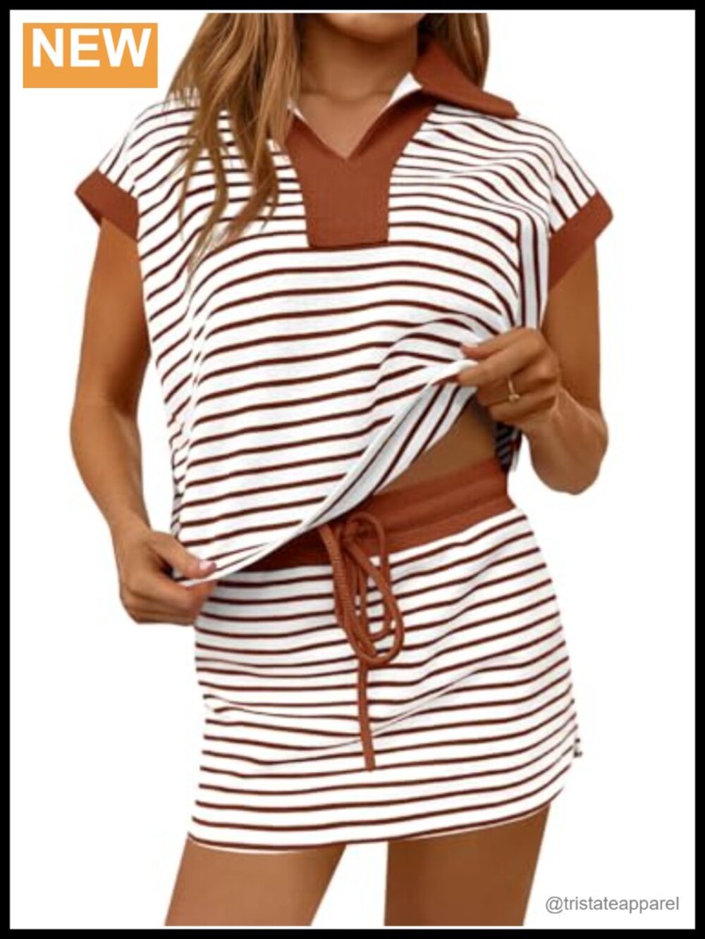 Striped 2 Piece Sweatshirt and Skirt Set with Built-In Shorts Drawstring Waist